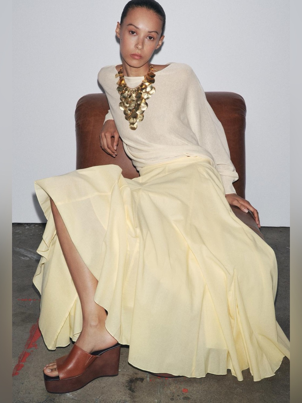 ZARA VOLUMINOUS ZW COLLECTION FLARED MIDI SKIRT